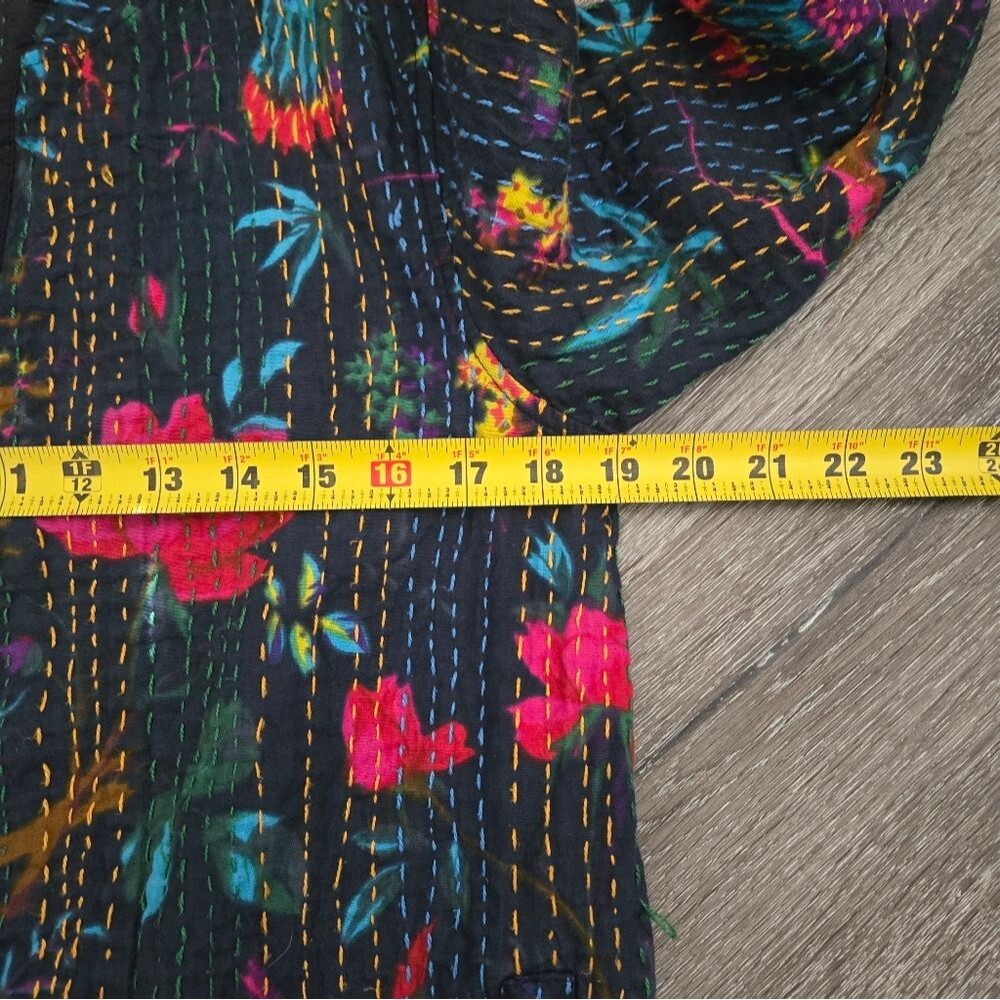 Bohemian Floral Birds Cotton Black Long Jacket Size Small - Picture 13 of 14